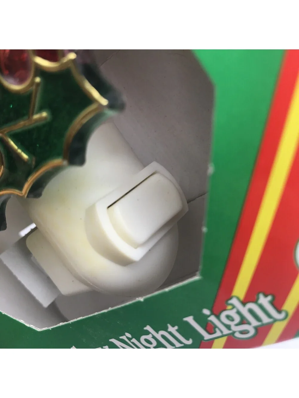 Vintage Christmas Night Light Stained Glass Candle Holly Decoration Glow Taiwan